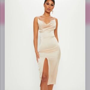 ⛔️SOLD ON MERCARI⛔️blush Champagne Strappy Satin Cowl Midi Dress